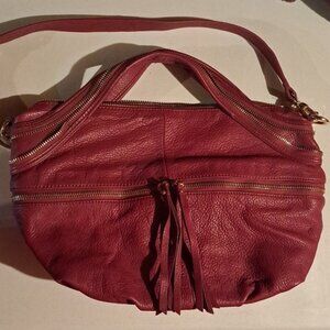 Kelsi Dagger Red Pebbled Leather Satchel Shoulder Bag